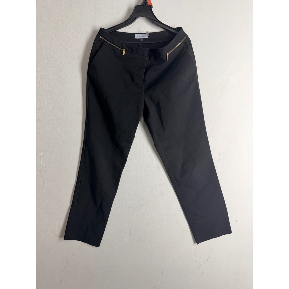 Calvin Klein Womens Black Gold Zipper Dress Pants Slim Fit Career Trousers Sz 6